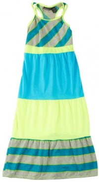 One Step Up 7-16 Stripe Color Block Maxi Dress NEON AQUA/YELLOW Md 10/12 One Step Up 7-16 Stripe Color Block Maxi Dress NEON AQUA/YELLOW Md 10/12