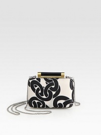 A statement-making piece with a graphic chain-link pattern, a silvertone chain and a bold goldtone clasp.Detachable shoulder strap, 22 dropClasp closureOne inner open compartmentFully lined5W X 4H X 2DImported A statement-making piece with a graphic chain-link pattern, a silvertone chain and a bold goldtone clasp.Detachable shoulder strap, 22 dropClasp closureOne inner open compartmentFully lined5W X 4H X 2DImported