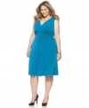 Look lovely and lean with Elementz' sleeveless plus size dress, featuring a control panel and ruched waist for a flattering fit-- wear it from day to date night!