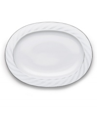 Polished yet playful, the Platinum Waltz oval platter by Noritake combines exquisite bone china with shimmering bands and whimsical dots for a look that's altogether stunning. (Clearance) Polished yet playful, the Platinum Waltz oval platter by Noritake combines exquisite bone china with shimmering bands and whimsical dots for a look that's altogether stunning. (Clearance)