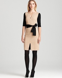 Put your wardrobe in neutral with this sleek, sophisticated Trina Turk dress, made from soft ponte and enriched with on-trend color block details. Put your wardrobe in neutral with this sleek, sophisticated Trina Turk dress, made from soft ponte and enriched with on-trend color block details.
