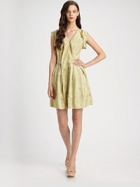 This delicately printed silk-blend design is offset by exposed, distressed seams.V necklineSleevelessDistressed edgesFull skirtConcealed back closure with buttonAbout 20 from natural waist70% acetate/30% silkDry cleanMade in USA of imported fabricModel shown is 5'9½ (176cm) wearing US size 4. This delicately printed silk-blend design is offset by exposed, distressed seams.V necklineSleevelessDistressed edgesFull skirtConcealed back closure with buttonAbout 20 from natural waist70% acetate/30% silkDry cleanMade in USA of imported fabricModel shown is 5'9½ (176cm) wearing US size 4.