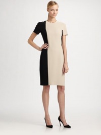 This panel-constructed style has a modern, graphic appeal.Jewel necklineShort sleevesPanel constructionConcealed back zipFully linedAbout 23 from natural waist55% acetate/45% viscoseDry cleanMade in FranceModel shown is 5'11 (180cm) wearing US size 4. This panel-constructed style has a modern, graphic appeal.Jewel necklineShort sleevesPanel constructionConcealed back zipFully linedAbout 23 from natural waist55% acetate/45% viscoseDry cleanMade in FranceModel shown is 5'11 (180cm) wearing US size 4.