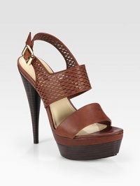 Perforated leather upper graced by a stacked heel and an adjustable slingback strap. Stacked heel, 6 (150mm)Stacked platform, 1½ (40mm)Compares to a 4½ heel (115mm)Leather upperLeather lining and solePadded insoleImportedOUR FIT MODEL RECOMMENDS ordering one half size up as this style runs small. Perforated leather upper graced by a stacked heel and an adjustable slingback strap. Stacked heel, 6 (150mm)Stacked platform, 1½ (40mm)Compares to a 4½ heel (115mm)Leather upperLeather lining and solePadded insoleImportedOUR FIT MODEL RECOMMENDS ordering one half size up as this style runs small.
