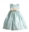 Caroline Daisy Embroidered Flower Girl Dress with Flower Sash Fancy Dress Color: Aqua Dress Size: 3T