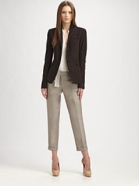 This crisp, slim-fitting style is tailored with a cuffed, cropped leg.Self waistbandZip fly with concealed tab closureCropped, cuffed legBack welt pocketsInseam, about 3054% wool/24% cotton/20% viscose/2% elastaneDry cleanImported of Italian fabricModel shown is 5'9½ (176cm) wearing US size 4. This crisp, slim-fitting style is tailored with a cuffed, cropped leg.Self waistbandZip fly with concealed tab closureCropped, cuffed legBack welt pocketsInseam, about 3054% wool/24% cotton/20% viscose/2% elastaneDry cleanImported of Italian fabricModel shown is 5'9½ (176cm) wearing US size 4.