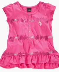 Splendid style. With shimmery stripes this cute sequin top from Baby Phat will give her a sweet style. Splendid style. With shimmery stripes this cute sequin top from Baby Phat will give her a sweet style.