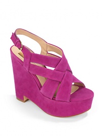 THE LOOKIntertwining suede strap designAdjustable ankle strapOpen toePadded insoleSelf-covered wedge, 5(125mm)Self-covered platform, 1½(40mm)Compares to a 3½ heel(90mm)THE MATERIALSuede upperLeather lining and soleORIGINImported THE LOOKIntertwining suede strap designAdjustable ankle strapOpen toePadded insoleSelf-covered wedge, 5(125mm)Self-covered platform, 1½(40mm)Compares to a 3½ heel(90mm)THE MATERIALSuede upperLeather lining and soleORIGINImported