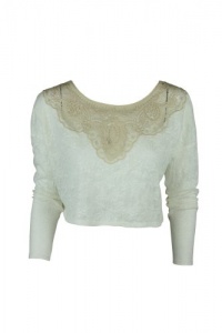 Free People Womens Ivory Candy Lace Crop Long Sleeve Top Free People Womens Ivory Candy Lace Crop Long Sleeve Top
