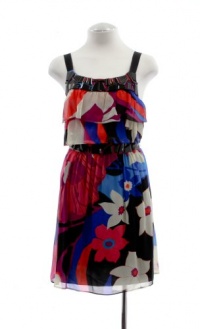 Tibi Silk Multicoloured Floral Print Bead Embellished Dress 8