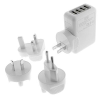 EZOPower 4-Port USB Wall Charger Travel Kit with Interchangeable Plugs (US, UK, EU, AU) for iPhone iPod and other Smartphone, Tablet, MP3 Devices, Retail Packaging