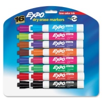Expo Low Odor Chisel Tip Dry Erase Markers, 16 Colored Markers Expo Low Odor Chisel Tip Dry Erase Markers, 16 Colored Markers
