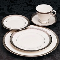 This pattern is named for the intriguing scroll design of anceint Celtic time pieces, and like its inspiration, this pattern features an artistically etched platinum design on white bone china. Shown: 5-pc. placesetting. Matching accessories also available. This pattern is named for the intriguing scroll design of anceint Celtic time pieces, and like its inspiration, this pattern features an artistically etched platinum design on white bone china. Shown: 5-pc. placesetting. Matching accessories also available.