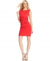 In a red hot hue, this RACHEL Rachel Roy draped sheath dress is perfect for a high-impact look!