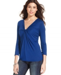 Fever's twist-front top is a flattering choice for casual days. Pair it with skinny jeans for on an on-trend ensemble! Fever's twist-front top is a flattering choice for casual days. Pair it with skinny jeans for on an on-trend ensemble!