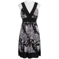 Black & White Leopard Paisley Print Empire Waist Knee Length Sun Dress Black & White Leopard Paisley Print Empire Waist Knee Length Sun Dress