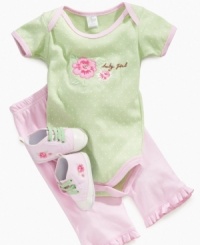 Nice and dainty. She'll be ever the lovely little girl in this darling bodysuit, pant and pre-walker booties 3-piece set from Cutie Pie Baby. Nice and dainty. She'll be ever the lovely little girl in this darling bodysuit, pant and pre-walker booties 3-piece set from Cutie Pie Baby.
