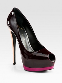 Patent leather peep toe pumps in a modern colorblock silhouette. Self-covered heel, 5½ (140mm)Covered platform, ½ (15mm)Compares to 5 heel (125mm)Patent leather upperLeather lining and solePadded insoleMade in Italy Patent leather peep toe pumps in a modern colorblock silhouette. Self-covered heel, 5½ (140mm)Covered platform, ½ (15mm)Compares to 5 heel (125mm)Patent leather upperLeather lining and solePadded insoleMade in Italy