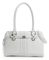 A shiny glaze and contrast stitching add a major dose of fashion to this ultra organized bag by Giani Bernini. A removable shoulder strap, plenty of pockets and an easy top zip closure make this stylish look ideal for the everyday. A shiny glaze and contrast stitching add a major dose of fashion to this ultra organized bag by Giani Bernini. A removable shoulder strap, plenty of pockets and an easy top zip closure make this stylish look ideal for the everyday.