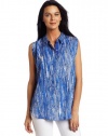 AK Anne Klein Women's Raindrop Print Blouse With Collar