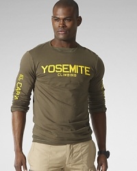 An expedition-inspired motif lends athletic style to a long-sleeved cotton jersey tee with a modern graphic element. An expedition-inspired motif lends athletic style to a long-sleeved cotton jersey tee with a modern graphic element.