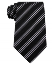 Leave a lasting impression in stripes and this silk tie from Sean John. Leave a lasting impression in stripes and this silk tie from Sean John.