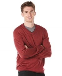 Get that professorial polished look with this v-neck sweater with faux-elbow patches from Perry Ellis. Get that professorial polished look with this v-neck sweater with faux-elbow patches from Perry Ellis.