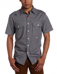 Southpole Men's Chambray Button Down Short Sleeve Shirt With Gingham Print Mix Southpole Men's Chambray Button Down Short Sleeve Shirt With Gingham Print Mix