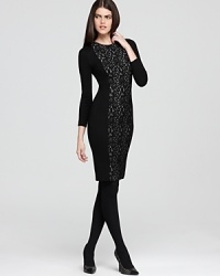 A lace-front panel lends a flattering optical illusion to this French Connection dress that flaunts the sought-after hourglass silhouette we love. A lace-front panel lends a flattering optical illusion to this French Connection dress that flaunts the sought-after hourglass silhouette we love.
