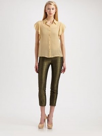 This lustrous, form-fitting style is tailored with a chic, cropped leg and embossed with an exotic crocodile texture.Flat frontCropped legConcealed side zipInseam, about 2595% polyester/5% other fibersDry cleanMade in Italy of imported fabricModel shown is 5'10 (177cm) wearing US size 4. This lustrous, form-fitting style is tailored with a chic, cropped leg and embossed with an exotic crocodile texture.Flat frontCropped legConcealed side zipInseam, about 2595% polyester/5% other fibersDry cleanMade in Italy of imported fabricModel shown is 5'10 (177cm) wearing US size 4.