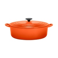 Le Creuset Enameled Cast-Iron 3-1/2-Quart Round Wide French Oven, Flame Le Creuset Enameled Cast-Iron 3-1/2-Quart Round Wide French Oven, Flame