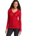 Shine on in Charter Club's sequined V-neck sweater. It adds a fun touch to casual pants!