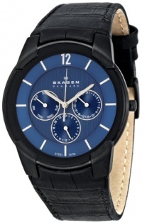 Skagen Men's 856XLBLN Steel Croco-Embossed Black Leather Strap, Blue Dial Watch Skagen Men's 856XLBLN Steel Croco-Embossed Black Leather Strap, Blue Dial Watch