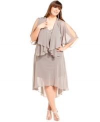 Luxe beaded details and sheer chiffon combine to make SL Fashions' plus size dress and jacket a sophisticated, stylish celebratory ensemble. Try pairing with simple, strappy heels or a neutral satin pump. Luxe beaded details and sheer chiffon combine to make SL Fashions' plus size dress and jacket a sophisticated, stylish celebratory ensemble. Try pairing with simple, strappy heels or a neutral satin pump.
