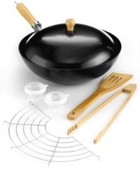 Wok out! Introduce authentic Asian flavor into your kitchen. This wok set includes the essentials-nonstick wok with lid, soy sauce pots, bamboo spoon and more-for whipping up a delicious stir fry with all the fixings. A great way to incorporate healthy cooking into your weekly menu. 1-month warranty. Wok out! Introduce authentic Asian flavor into your kitchen. This wok set includes the essentials-nonstick wok with lid, soy sauce pots, bamboo spoon and more-for whipping up a delicious stir fry with all the fixings. A great way to incorporate healthy cooking into your weekly menu. 1-month warranty.