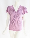 Fever Womens Violet Light Knotted V Neck Short Sleeve Knit Rayon Top S