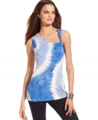 INC gets artistic with bold tie dye on an asymmetrical draped tank. Soft gathering balances out the edgy cut of this top. INC gets artistic with bold tie dye on an asymmetrical draped tank. Soft gathering balances out the edgy cut of this top.