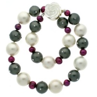 Shell Pearl Majorica Necklace Grey White Magenta Pink Sparkle CZ 10.0-10.5mm 18 Single Strand Shell Pearl Majorica Necklace Grey White Magenta Pink Sparkle CZ 10.0-10.5mm 18 Single Strand
