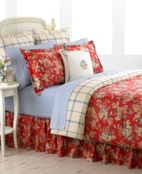 Bright and beautiful, Lauren Ralph Lauren's Madeline duvet cover set brings a classic look to the bedroom in cheerful cherry red. A smart dishtowel plaid on the duvet cover reverse complements the cotton sateen flower print for a refreshing, uplifting appeal. Featuring finished with chambray cording; gathered bedskirt with split corners. Bright and beautiful, Lauren Ralph Lauren's Madeline duvet cover set brings a classic look to the bedroom in cheerful cherry red. A smart dishtowel plaid on the duvet cover reverse complements the cotton sateen flower print for a refreshing, uplifting appeal. Featuring finished with chambray cording; gathered bedskirt with split corners.