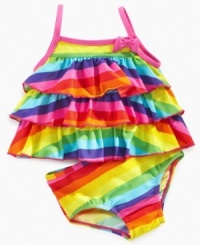 Bright-eyed. She'll shine just a little bit more when she's wearing this vibrant rainbow-striped bikini from Carter's. Bright-eyed. She'll shine just a little bit more when she's wearing this vibrant rainbow-striped bikini from Carter's.
