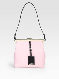 This elegant leather style features a sleek colorblocked design with a detachable logo tag.Shoulder strap, 10 dropTop clasp closure8W X 8H X 3¾DMade in Italy