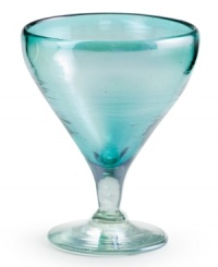 Pour an even more appetizing cocktail in handcrafted glasses by Rosanna. A translucent turquoise hue and rounded shape presents martinis, Manhattans and gimlets with new artistry.