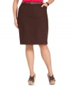 Infuse feminine flair to your casual wear with Jones New York Signature's plus size pencil skirt, including a braided belt.