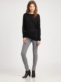 The ease of leggings in sleek stretch denim styled with chic contrast seams.Button-front waistBelt loopsZip-flyBack patch pocketsRise, about 8Inseam, about 2998% cotton/2% elastaneMachine washMade in USA of imported fabricModel shown is 5'11 (180cm) wearing US size 4. The ease of leggings in sleek stretch denim styled with chic contrast seams.Button-front waistBelt loopsZip-flyBack patch pocketsRise, about 8Inseam, about 2998% cotton/2% elastaneMachine washMade in USA of imported fabricModel shown is 5'11 (180cm) wearing US size 4.