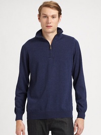 A timeless staple of weekend style in Italian merino wool, designed with a half-zip placket and oversized fold-over collar. Zip placketCheck shoulder detailMerino woolDry cleanImportedMade in ItalyThis style runs true to size. We recommend ordering your usual size for a standard fit. A timeless staple of weekend style in Italian merino wool, designed with a half-zip placket and oversized fold-over collar. Zip placketCheck shoulder detailMerino woolDry cleanImportedMade in ItalyThis style runs true to size. We recommend ordering your usual size for a standard fit.