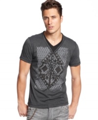 A cool graphic and a sleek button front V-neck give this INC International Concepts tee its unique style. (Clearance)