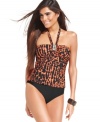 Show off your wild side in this colorful printed tankini top from Island Escape!