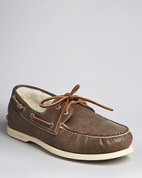 Prepare for the cold weather but not at the expense of your boat shoes with this classically preppy design from Sperry Top-Sider, featuring a soft cotton fiber lining inside the traditional leather upper. Prepare for the cold weather but not at the expense of your boat shoes with this classically preppy design from Sperry Top-Sider, featuring a soft cotton fiber lining inside the traditional leather upper.