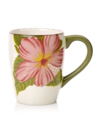 Feel like you're on holiday with Clay Art's tropical Hibiscus mugs, featuring rosy pink blooms and a rustic cocoa-brown rim in dishwasher-safe earthenware. (Clearance) Feel like you're on holiday with Clay Art's tropical Hibiscus mugs, featuring rosy pink blooms and a rustic cocoa-brown rim in dishwasher-safe earthenware. (Clearance)