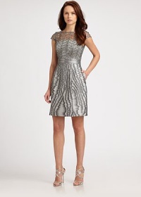 A moiré pattern and delicate, sequined lace decorate this evening-perfect piece.Jewel necklineCap sleevesSequined waistbandSide slash pocketsConcealed back zip with keyholeFully linedAbout 22 from natural waistSilkDry cleanImportedModel shown is 5'9 (175cm) wearing US size 4. A moiré pattern and delicate, sequined lace decorate this evening-perfect piece.Jewel necklineCap sleevesSequined waistbandSide slash pocketsConcealed back zip with keyholeFully linedAbout 22 from natural waistSilkDry cleanImportedModel shown is 5'9 (175cm) wearing US size 4.